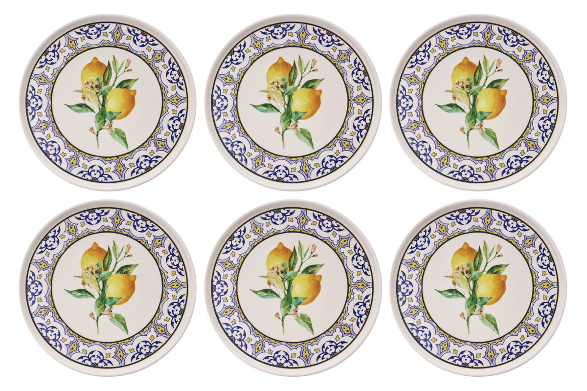 Set farfurii servire (6 piese), Lemon Garden, Galben / Albastru / Alb / Verde