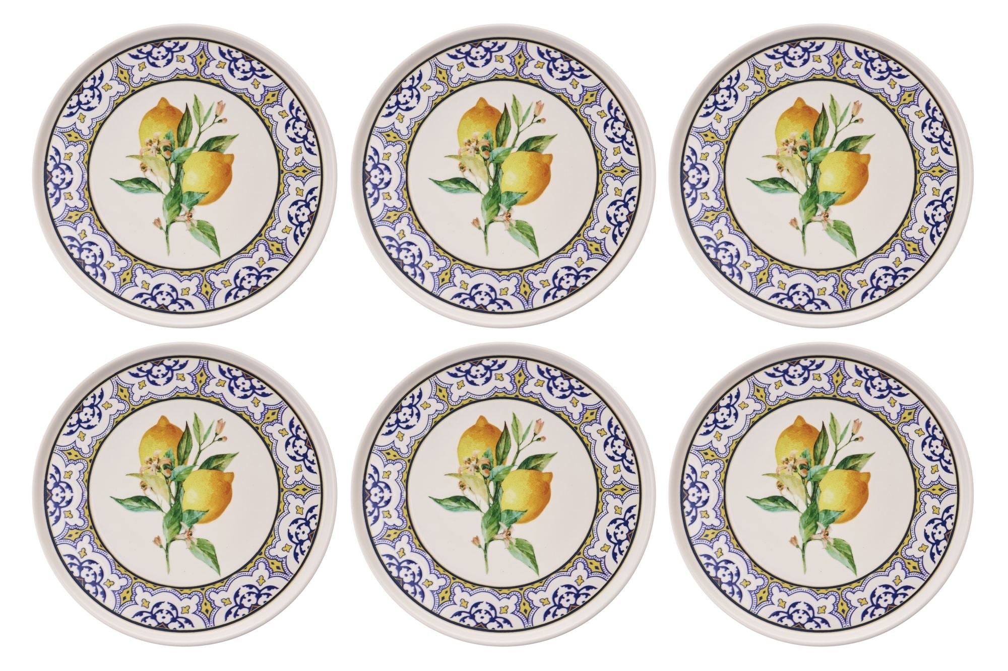 Set farfurii servire (6 piese), Lemon Garden, Galben / Albastru / Alb / Verde