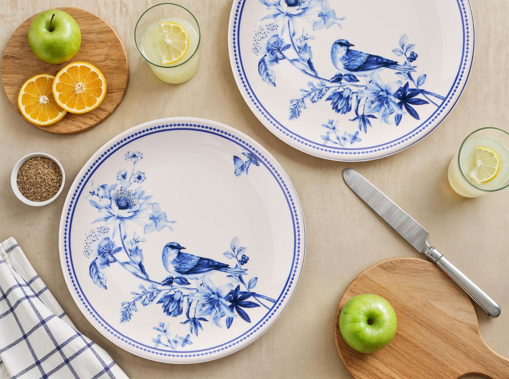Set farfurii servire (6 piese), Blue Bird, Albastru / Alb