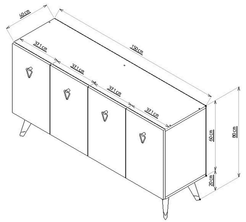 Comoda BARE, gri antracit/argintiu, PAL melaminat, 150x40x80 cm