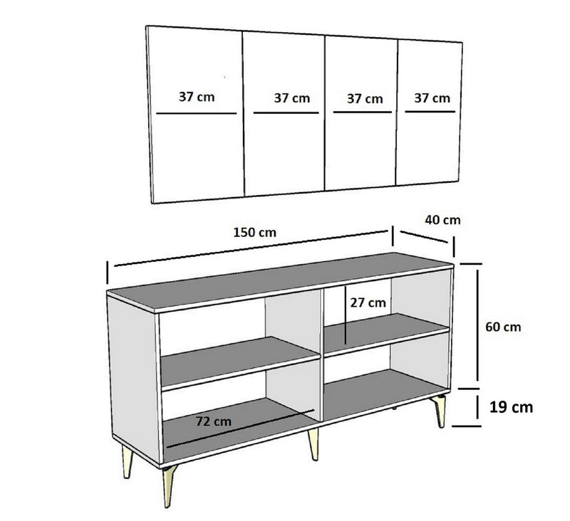 Comoda DRAW, stejar sapphire/negru, PAL melaminat, 150x40x79 cm