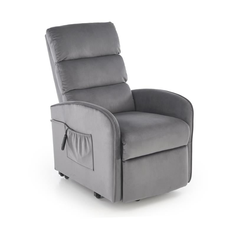 Fotoliu recliner MARONI, stofa catifelata gri - Bluvel 14, 62x92/165x103/84 cm