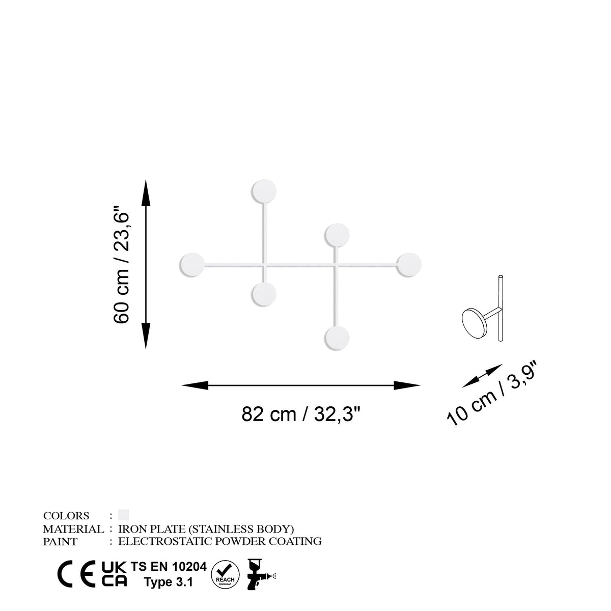 Cuier metalic de perete, Dama-B, Alb