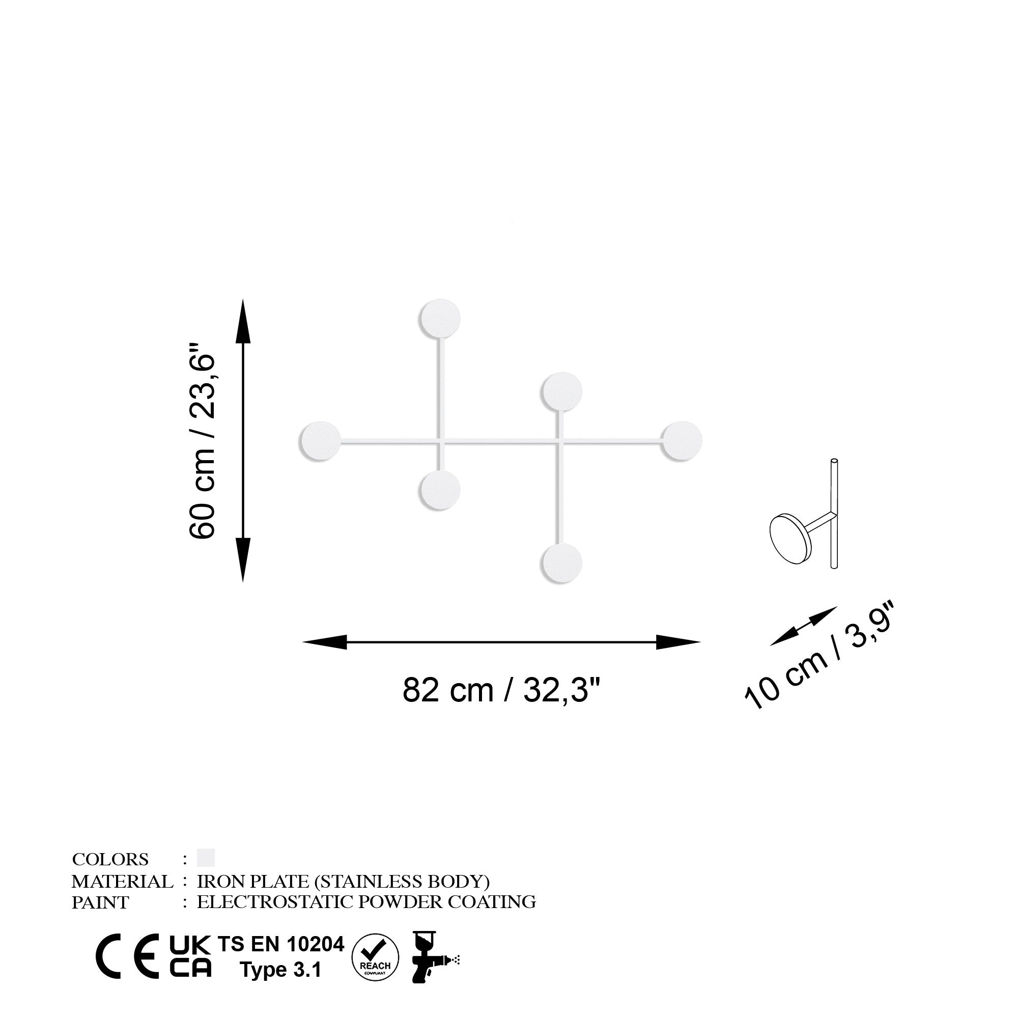 Cuier metalic de perete, Dama-B, Alb