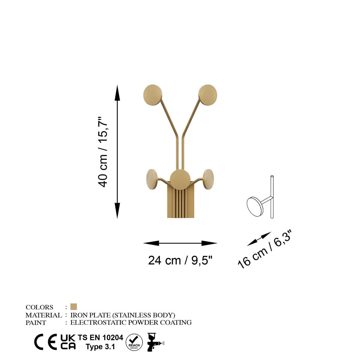 Cuier metalic de perete, Giraffe-A, Auriu