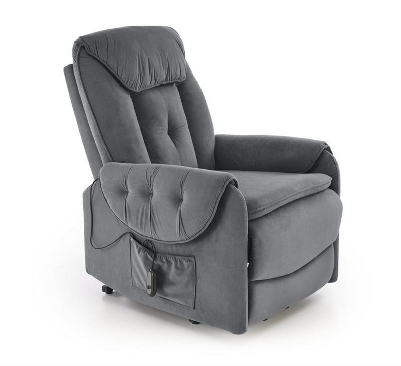 Fotoliu recliner HORTON, stofa catifelata gri - Mavel 14, 80x97/158x90/105 cm