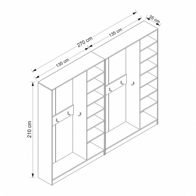 Mobilier hol KALE 8123, alb, PAL melaminat, 270x35x210 cm