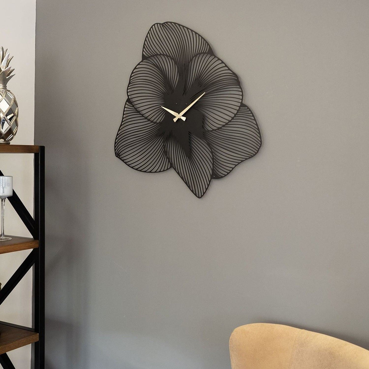Ceas decorativ metalic de perete, Azalea Metal Wall Clock - APS039 49 - Black, Negru