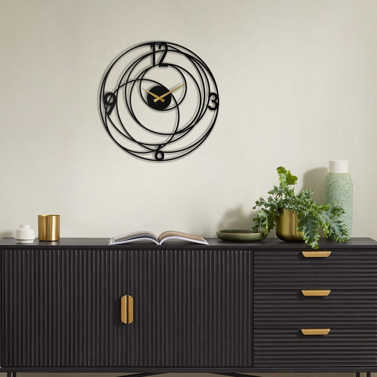 Ceas decorativ metalic de perete, Big Bang Metal Wall Clock - APS027, Negru