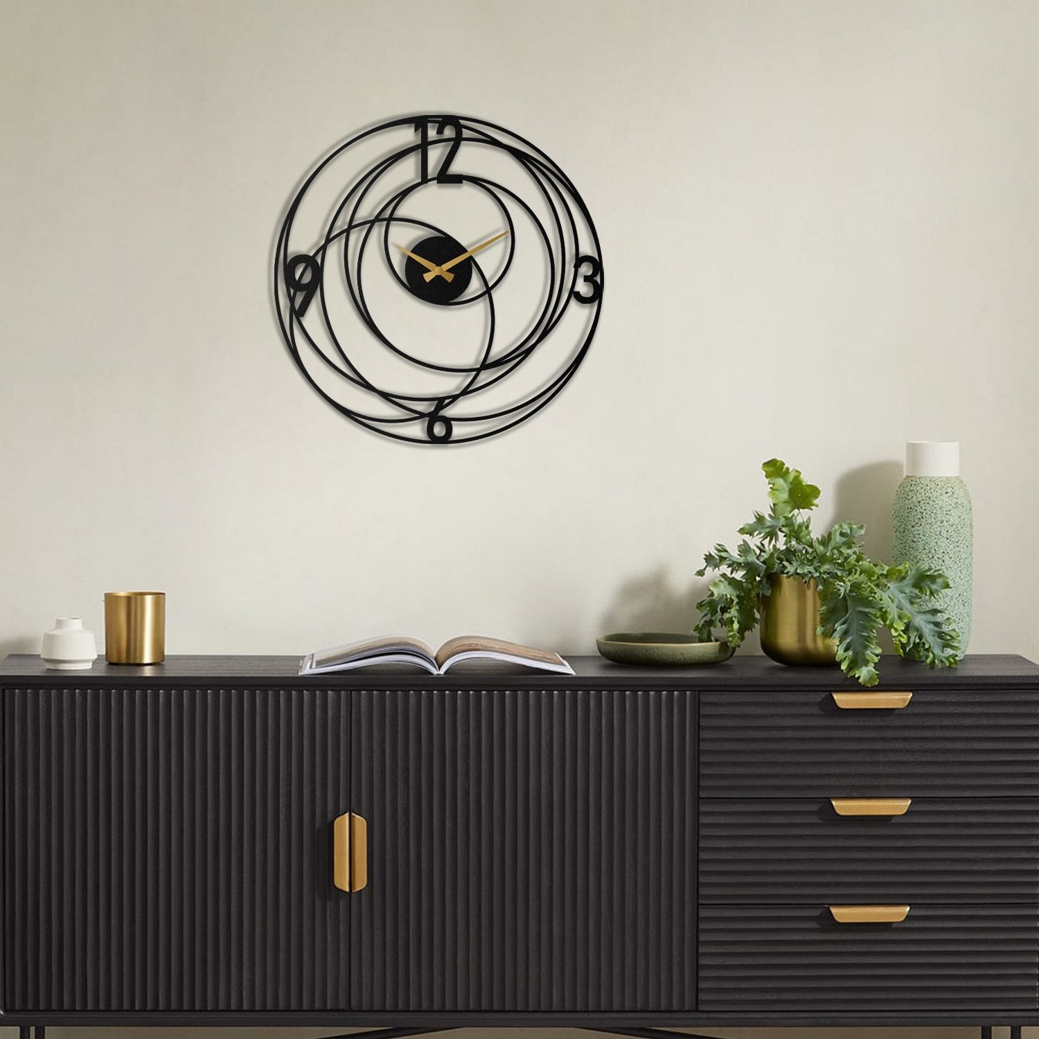 Ceas decorativ metalic de perete, Big Bang Metal Wall Clock - APS027, Negru