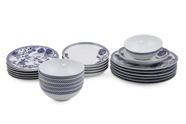 Set de cina CZG24Y2195, 24 piese, alb/albastru, portelan