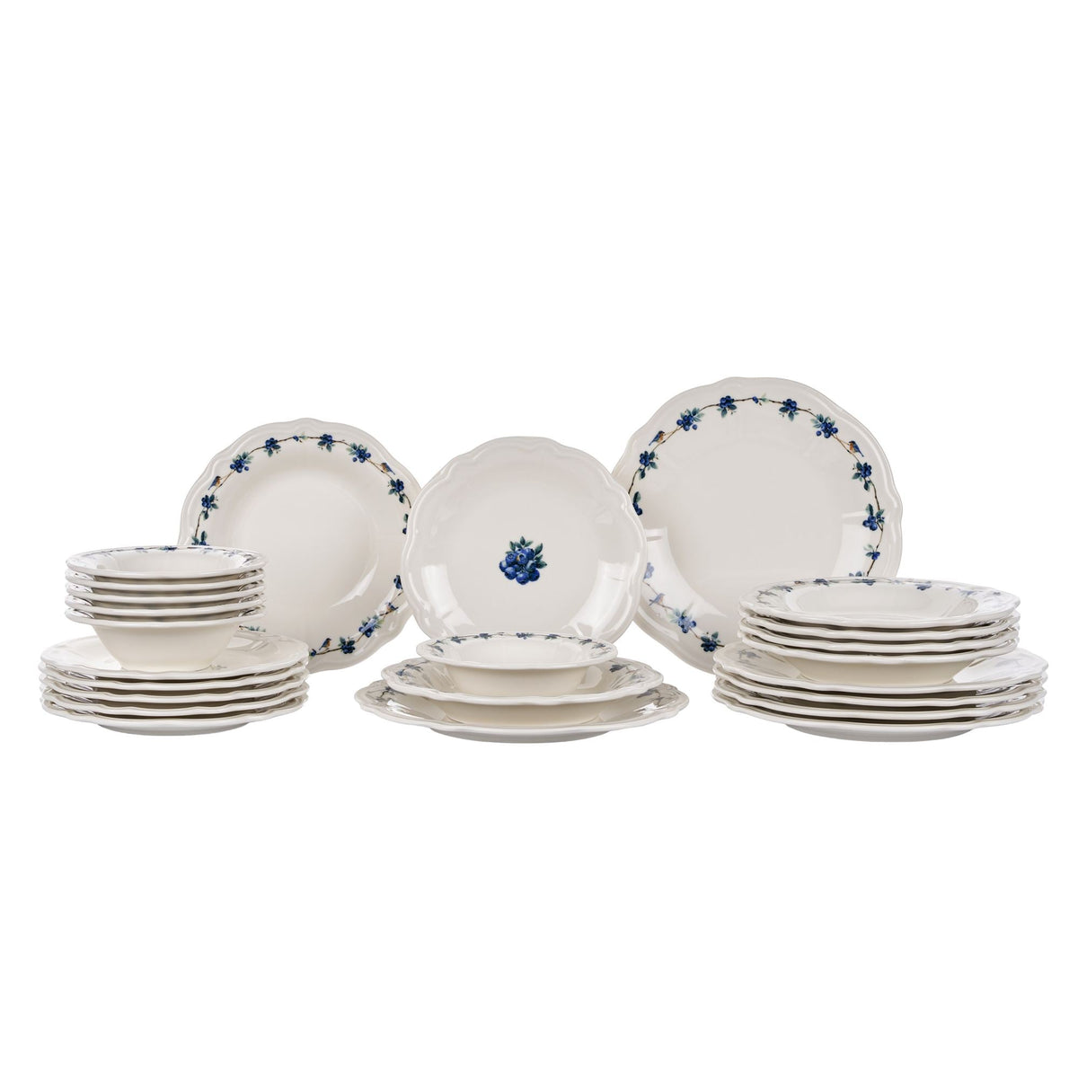 Set veselă (24 piese), Blueberry, Alb / Albastru / Verde