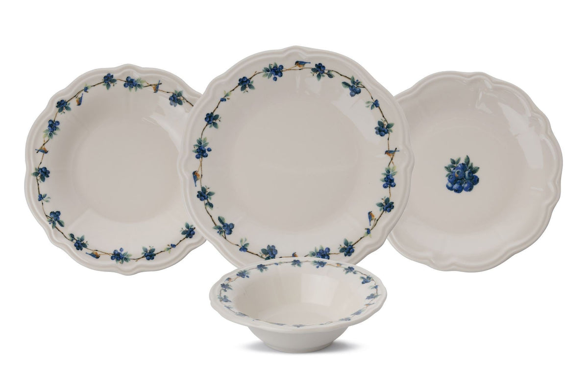 Set veselă (24 piese), Blueberry, Alb / Albastru / Verde