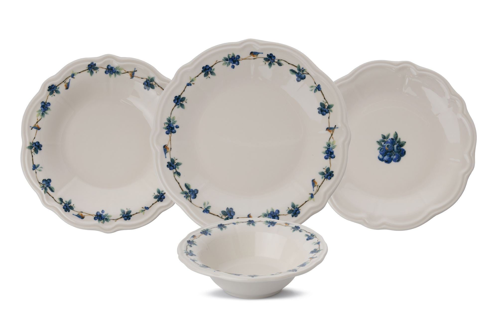 Set veselă (24 piese), Blueberry, Alb / Albastru / Verde