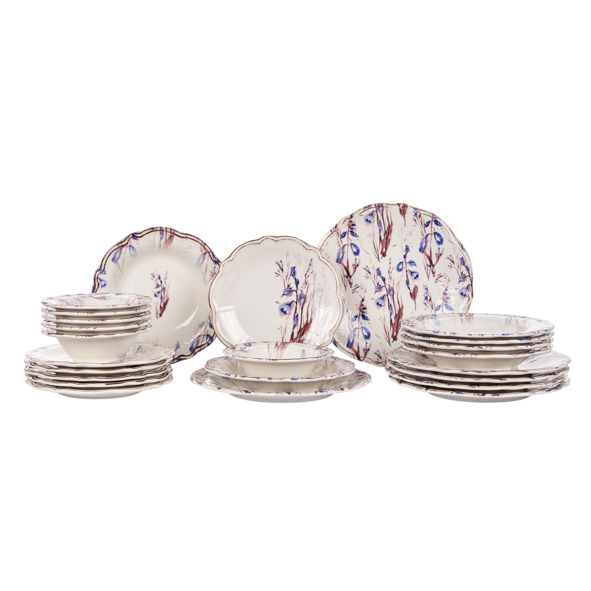 Set veselă (24 piese), Blue Rustica, Bleumarin / Bordo