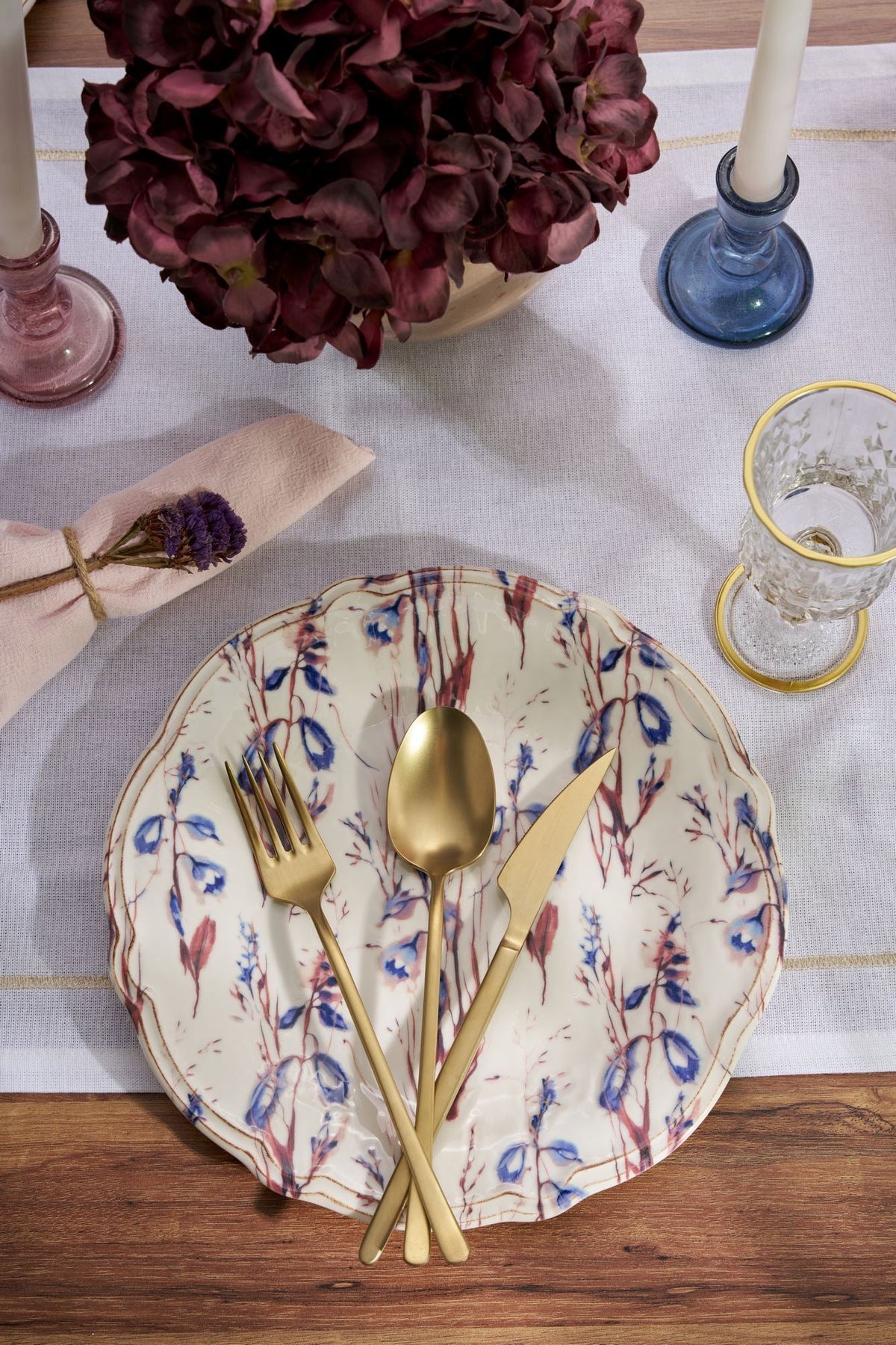 Set veselă (24 piese), Blue Rustica, Bleumarin / Bordo