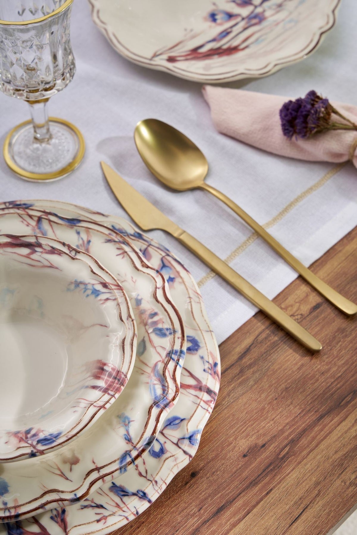 Set veselă (24 piese), Blue Rustica, Bleumarin / Bordo