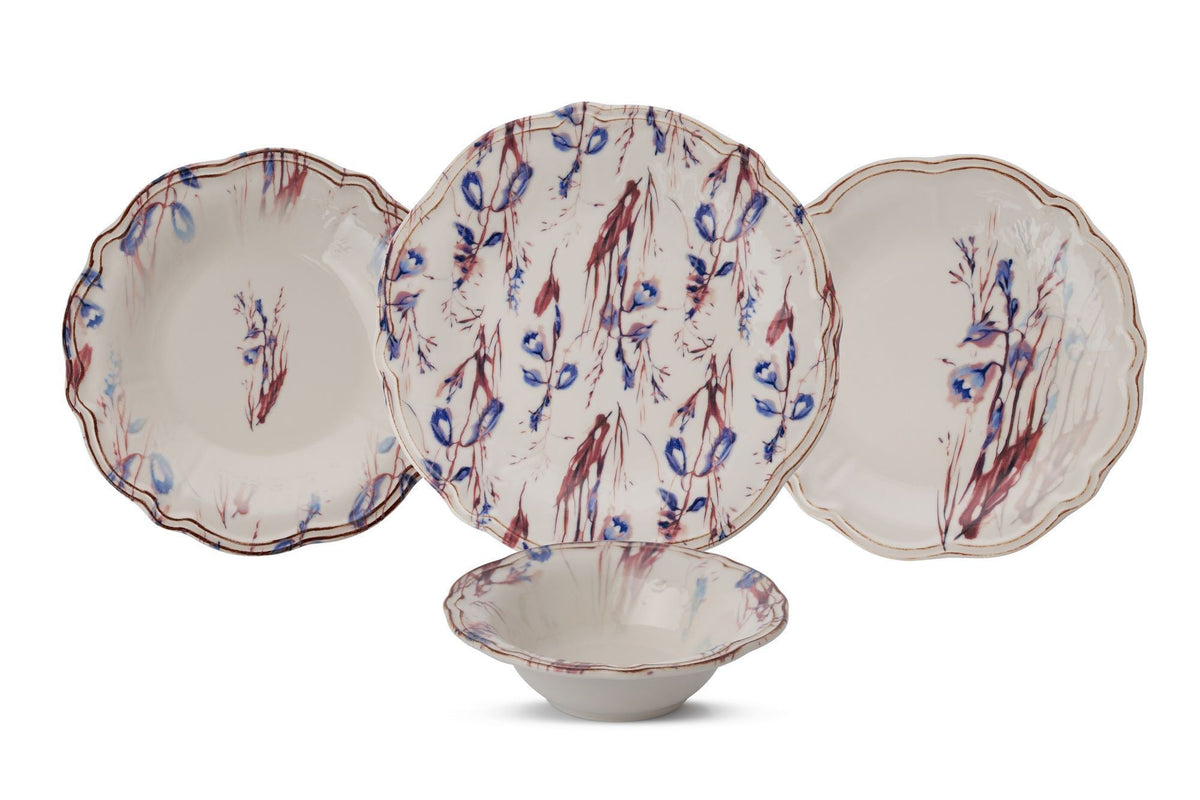 Set veselă (24 piese), Blue Rustica, Bleumarin / Bordo