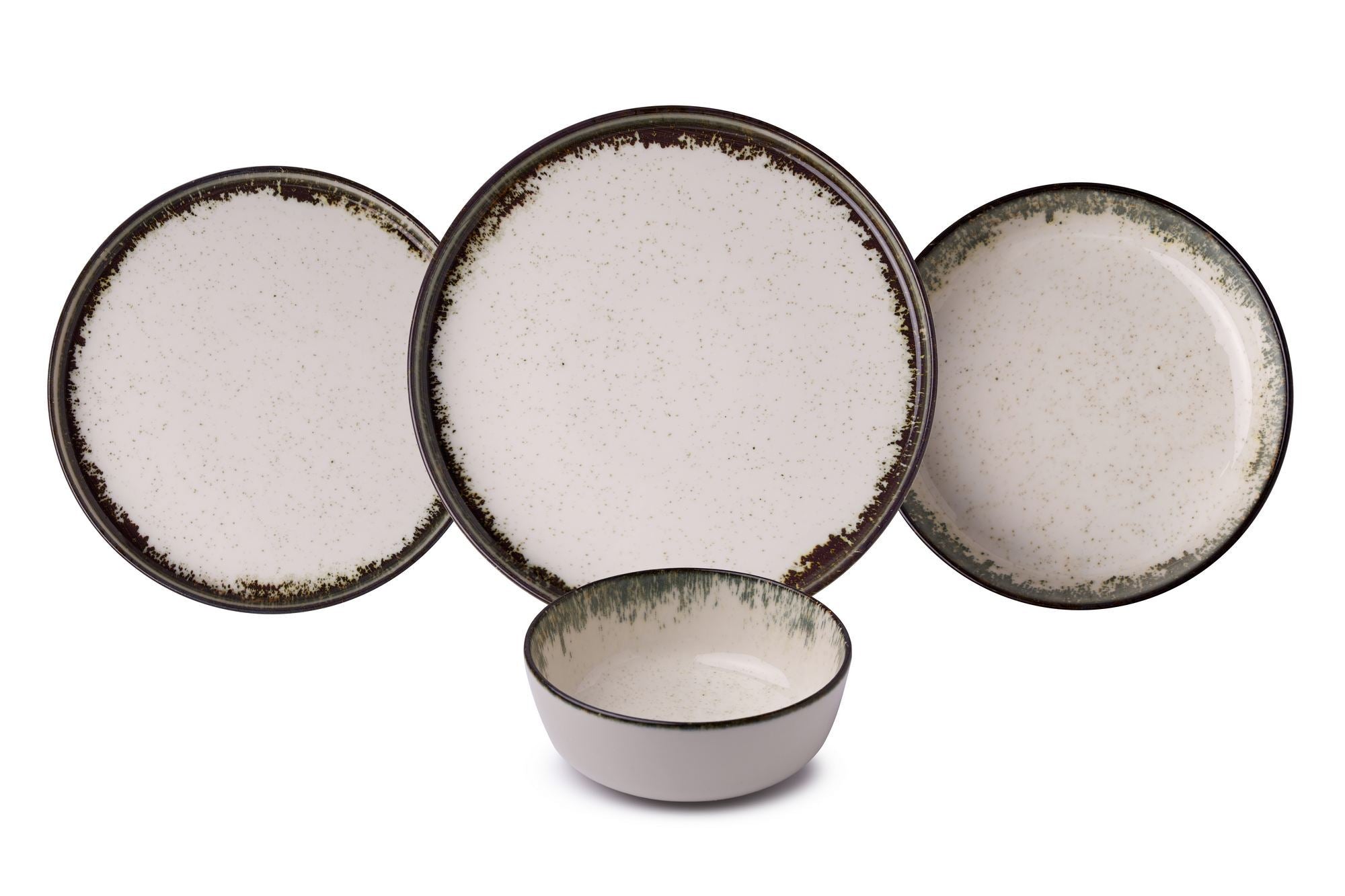 Set veselă (24 piese), Roundy - Brown, Alb / Maro