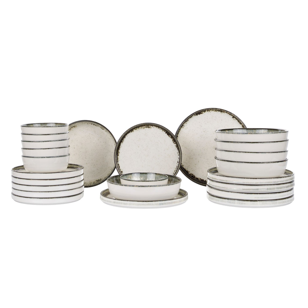 Set veselă (24 piese), Roundy - Brown, Alb / Maro