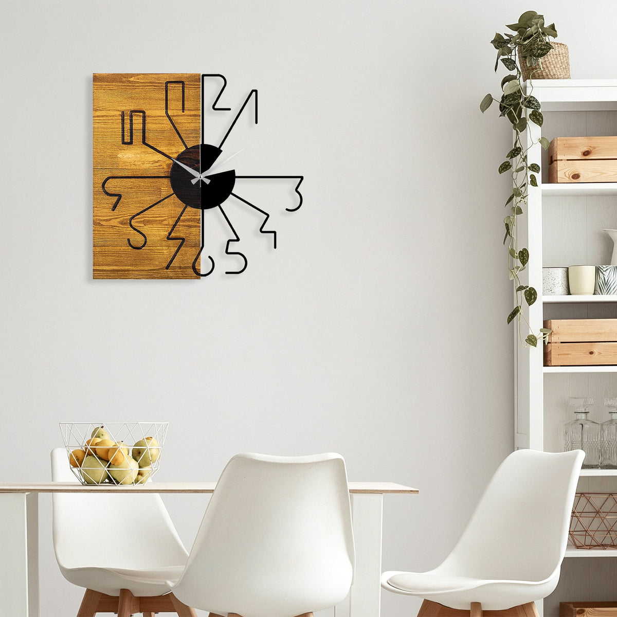 Ceas decorativ din lemn de perete, Wooden Clock 29, Nuc / Negru