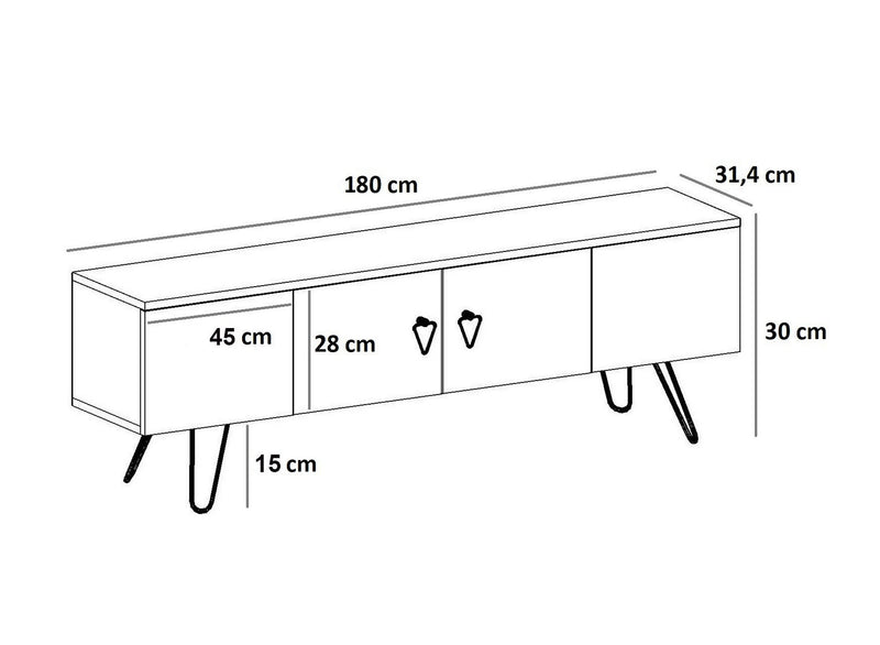 Comoda TV LUXIA, alb/auriu, PAL melaminat, 180x31x30 cm