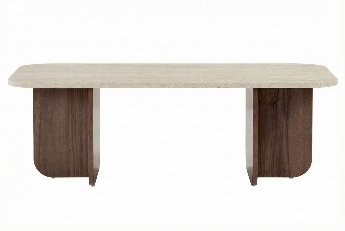 Măsuță de cafea, Akira - Travertine, Venezia Walnut, Travertin / Nuc Veneția