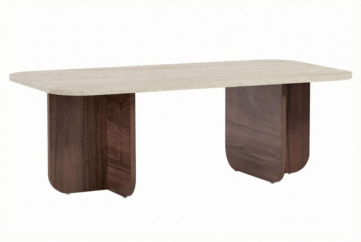 Măsuță de cafea, Akira - Travertine, Venezia Walnut, Travertin / Nuc Veneția