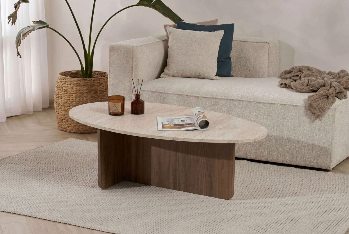 Măsuță de cafea, Orba - Travertine, Venezia Walnut, Travertin / Nuc Veneția