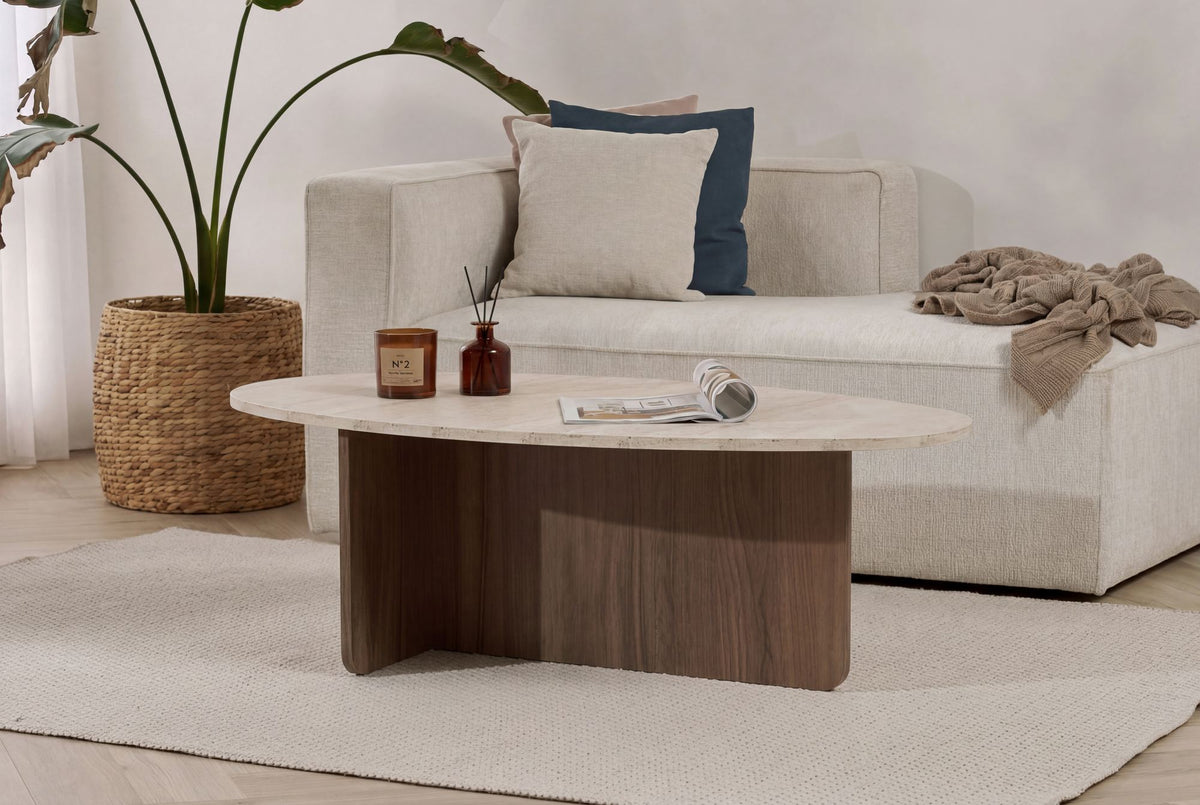 Măsuță de cafea, Orba - Travertine, Venezia Walnut, Travertin / Nuc Veneția