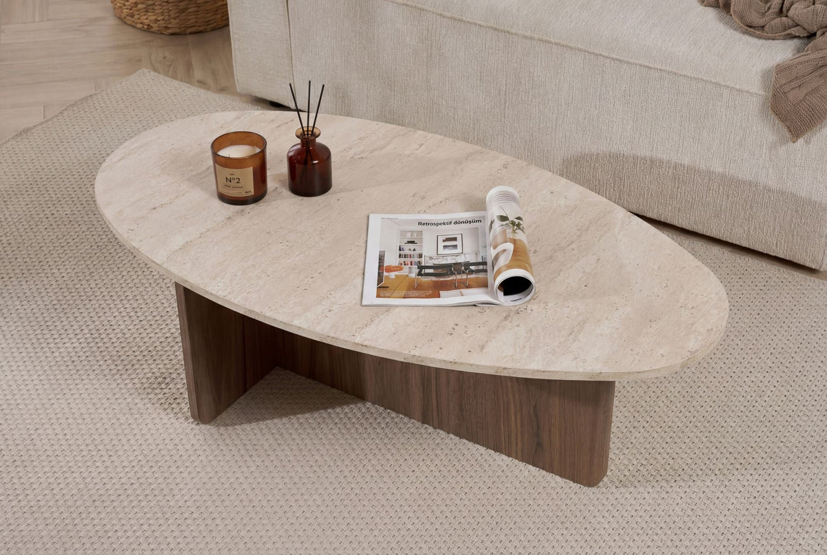 Măsuță de cafea, Orba - Travertine, Venezia Walnut, Travertin / Nuc Veneția