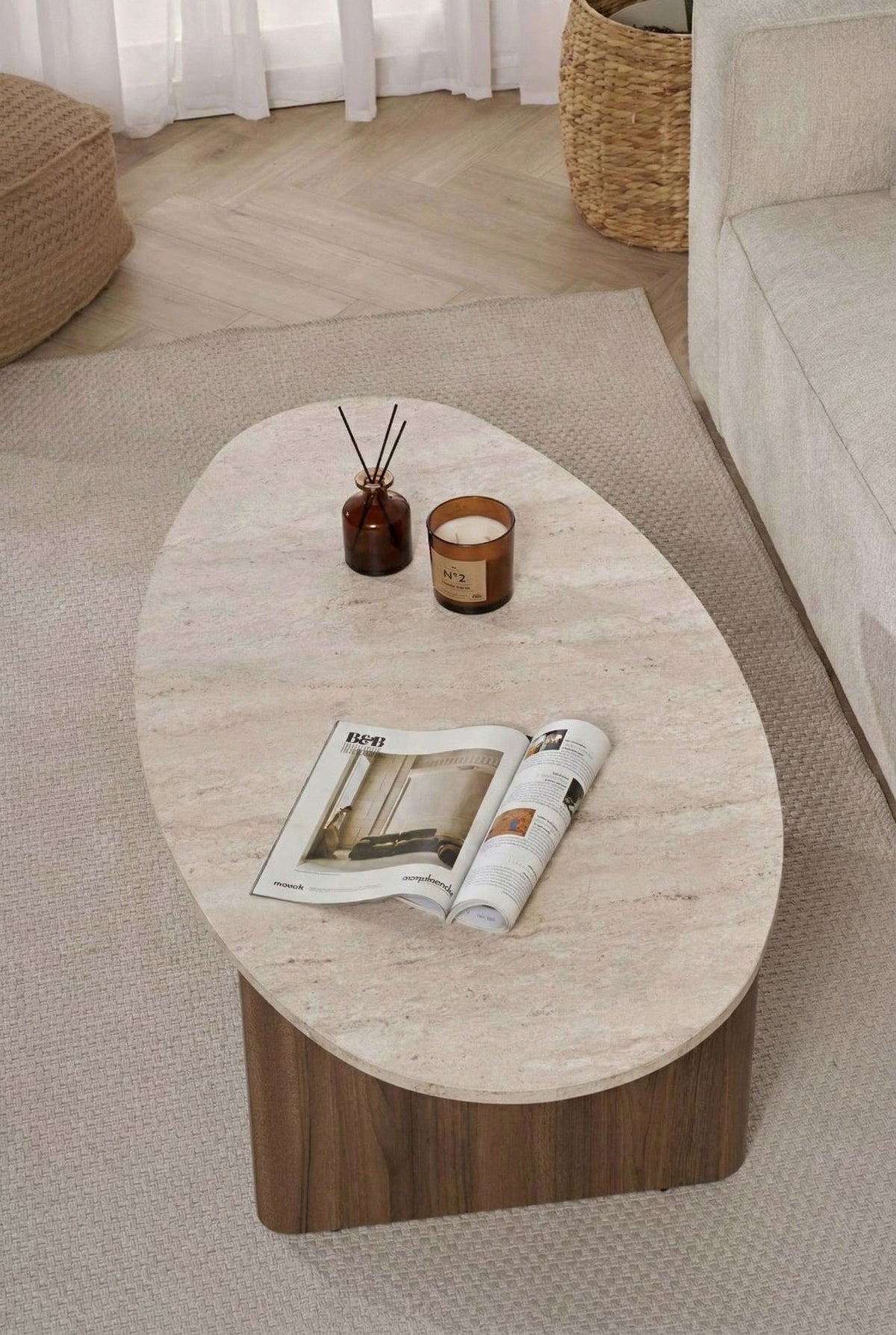 Măsuță de cafea, Orba - Travertine, Venezia Walnut, Travertin / Nuc Veneția