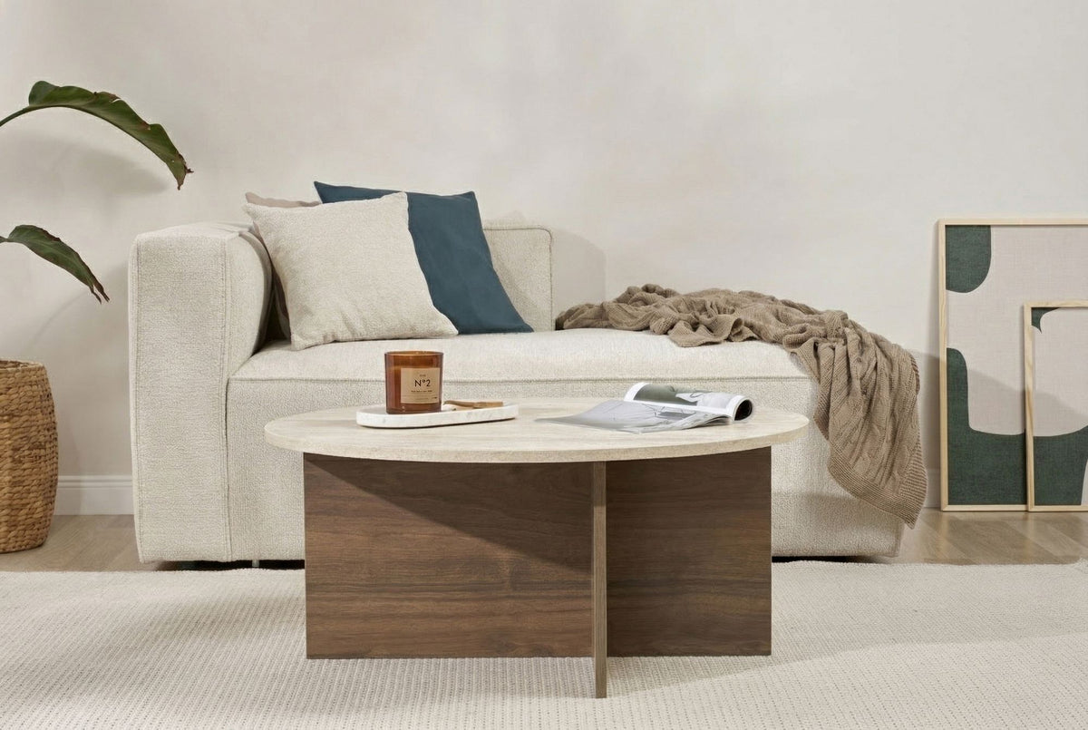 Măsuță de cafea, Soleil - Travertine, Venezia Walnut, Travertin / Nuc Veneția