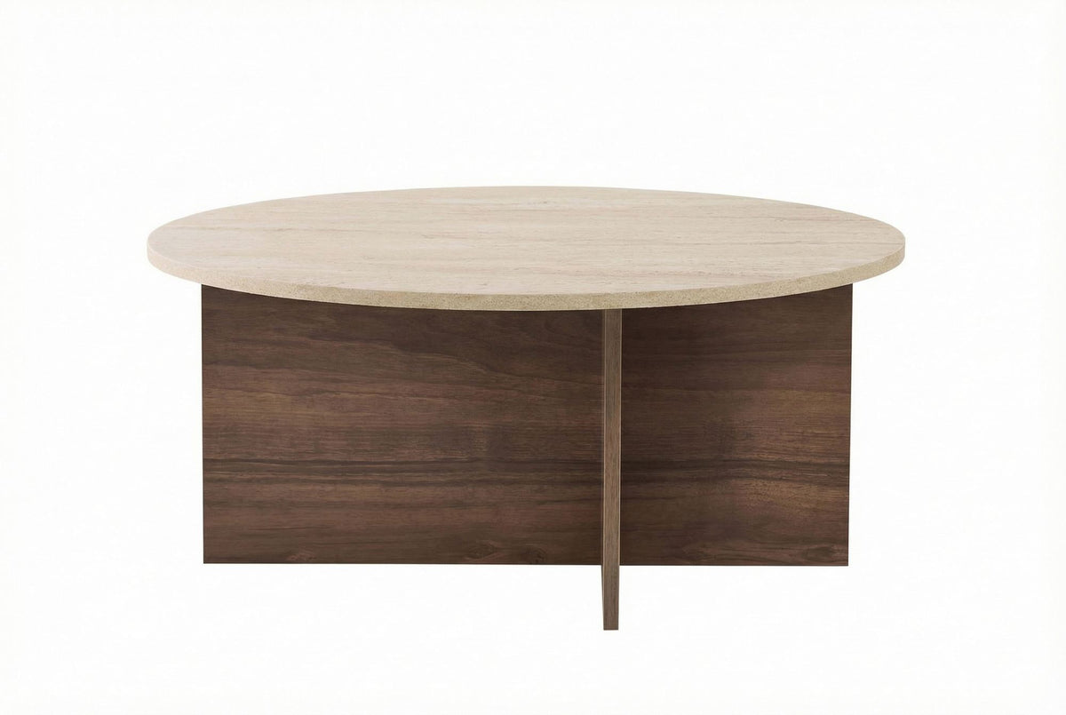 Măsuță de cafea, Soleil - Travertine, Venezia Walnut, Travertin / Nuc Veneția