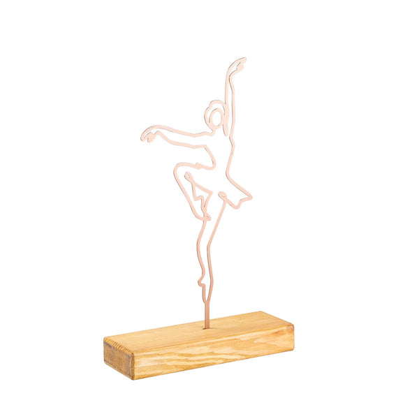 Accesoriu decorativ BALLERINA, roz/stejar, metal/lemn, 20x4x40 cm