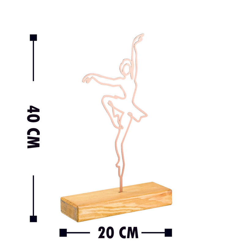 Accesoriu decorativ BALLERINA, roz/stejar, metal/lemn, 20x4x40 cm