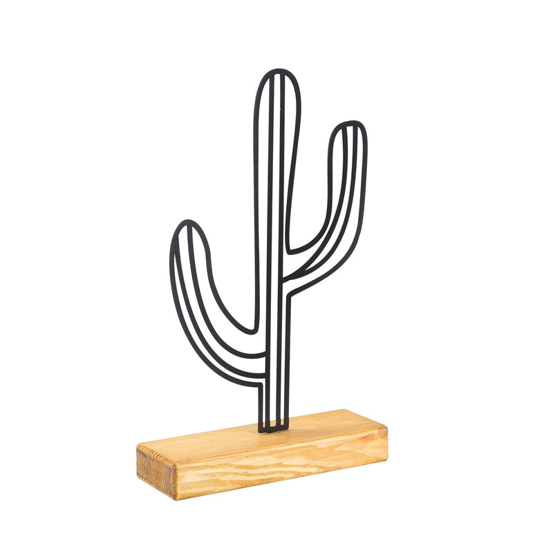 Accesoriu decorativ CACTUS, negru/stejar, metal/lemn, 22x41 cm