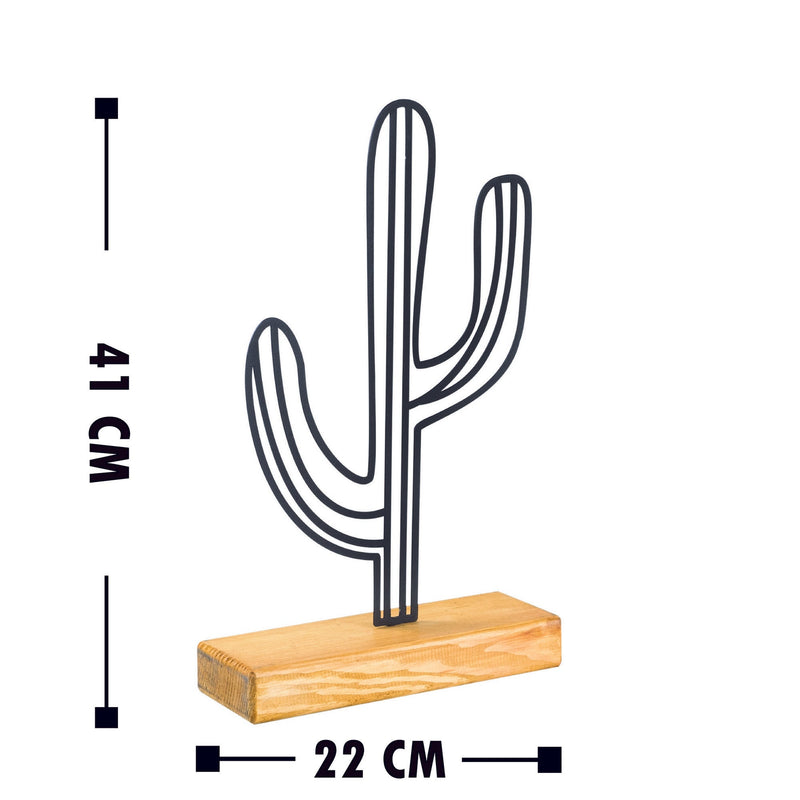 Accesoriu decorativ CACTUS, negru/stejar, metal/lemn, 22x41 cm