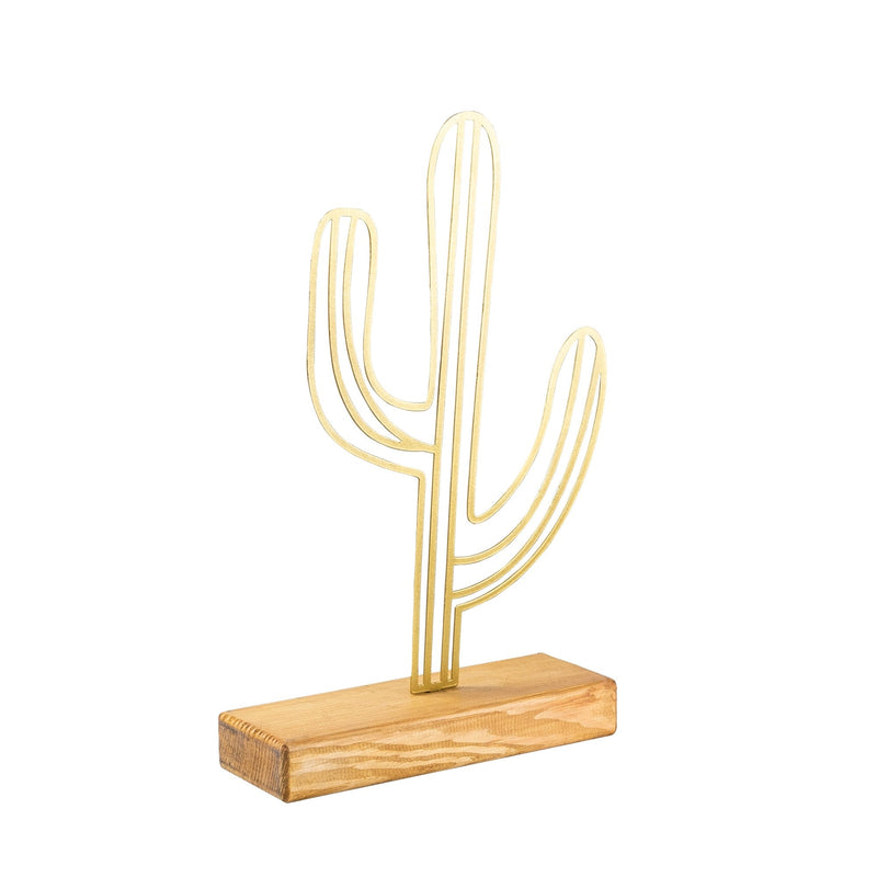 Accesoriu decorativ CACTUS, auriu/stejar, metal/lemn, 22x4x41 cm