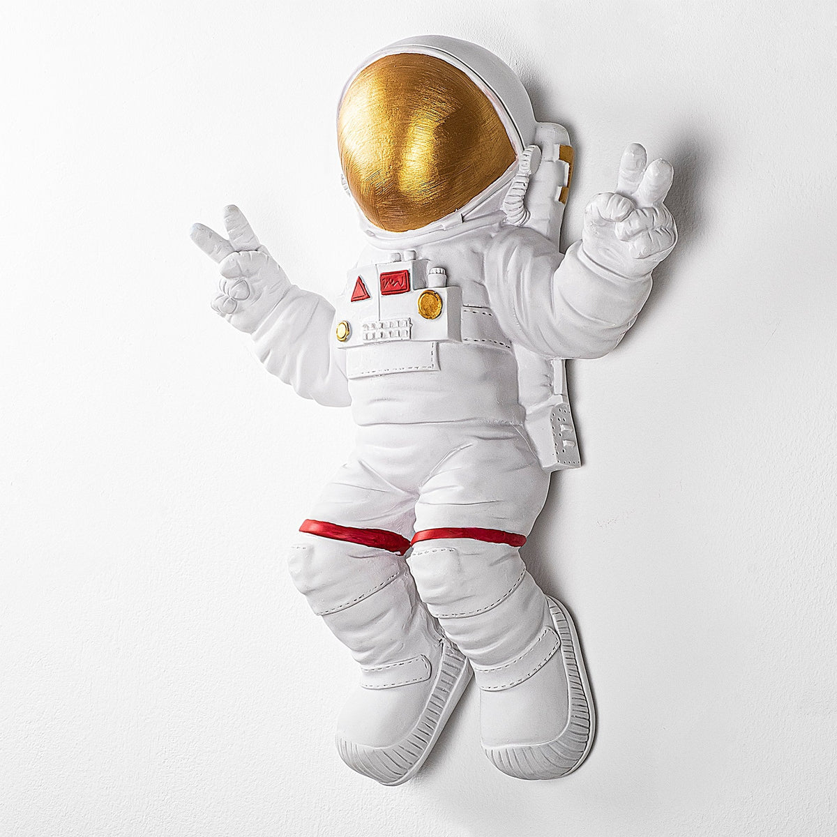 Accesoriu decorativ de perete, Peace Sign Astronaut - 1, Alb / Auriu