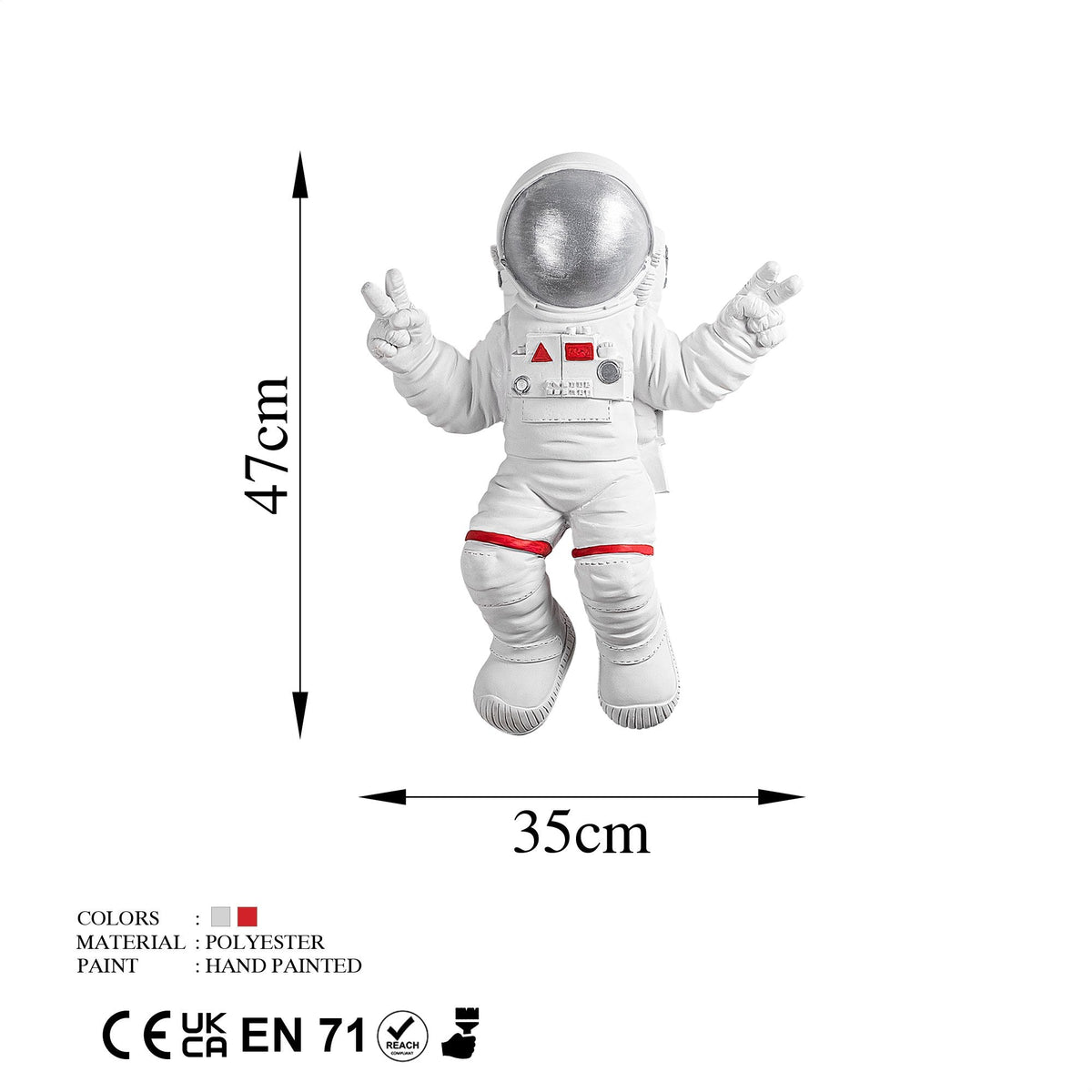 Accesoriu decorativ de perete, Peace Sign Astronaut - 2, Alb / Gri