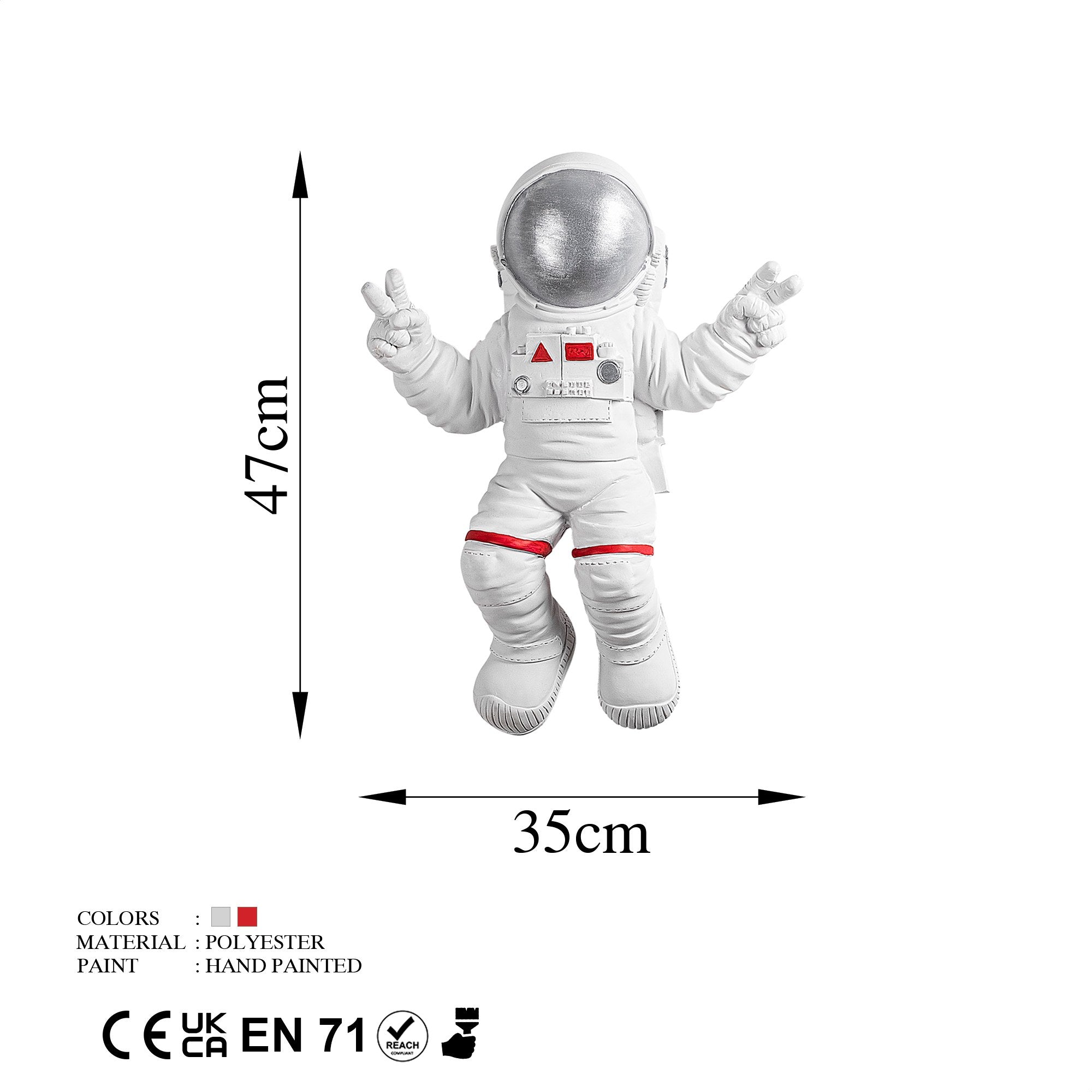 Accesoriu decorativ de perete, Peace Sign Astronaut - 2, Alb / Gri