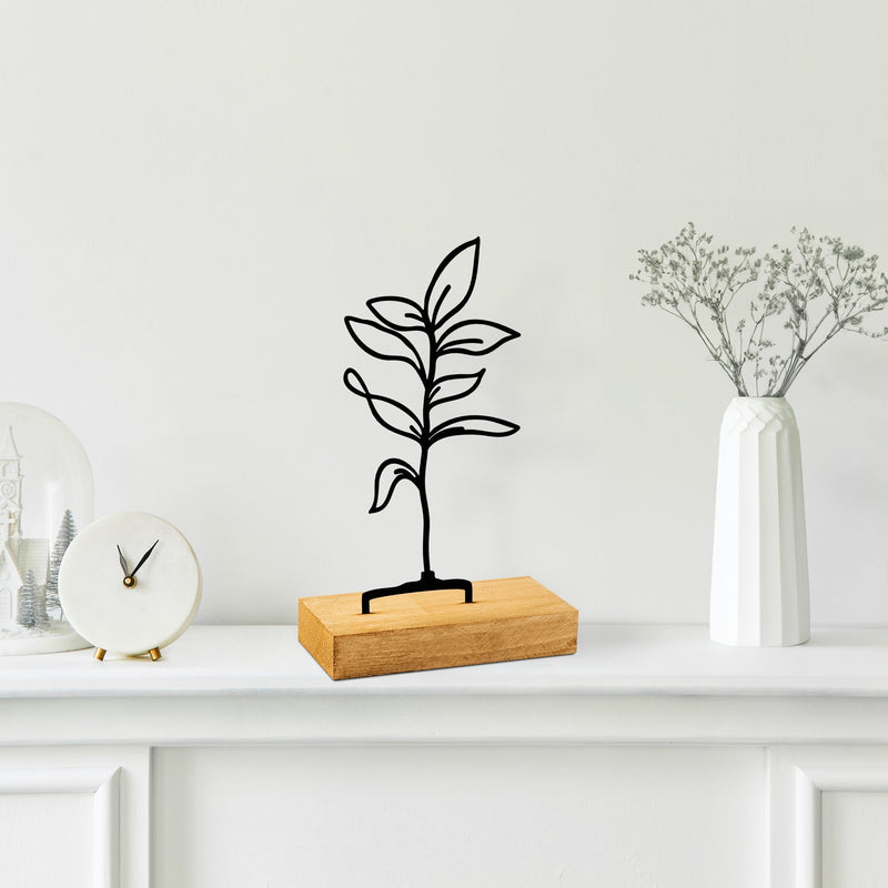 Accesoriu decorativ SAPLING, negru/stejar, metal/lemn, 17x8x28 cm