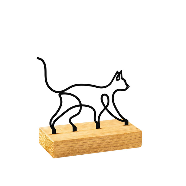 Accesoriu decorativ MEOW, negru/stejar, metal/lemn, 17x8x17 cm