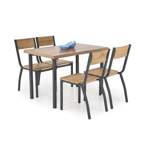 Set masa cu 4 scaune MILTON, stejar/negru, PAL/metal
