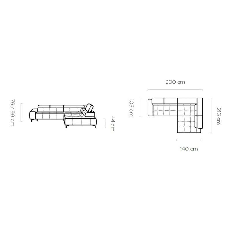 Coltar PLAZA L, personalizabil materiale gama Oferta Avantaj, 300x216x76/99 cm, reglaj electric, tetiere reglabile