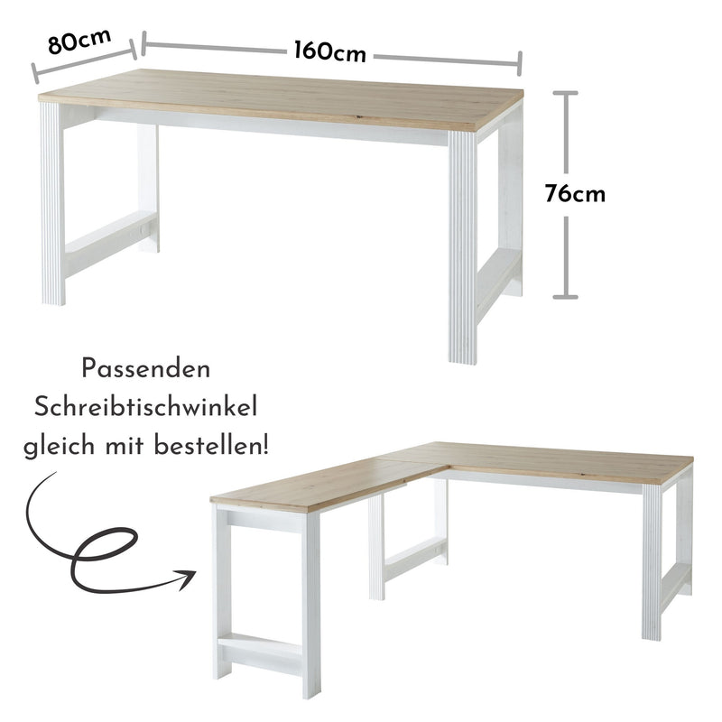 Masa birou JASMIN, stejar artisan/alb, PAL, 160x80x76 cm