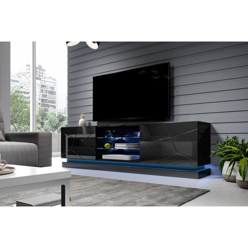 Comoda TV QIU, negru, cu 2 usi, 200x40x57 cm