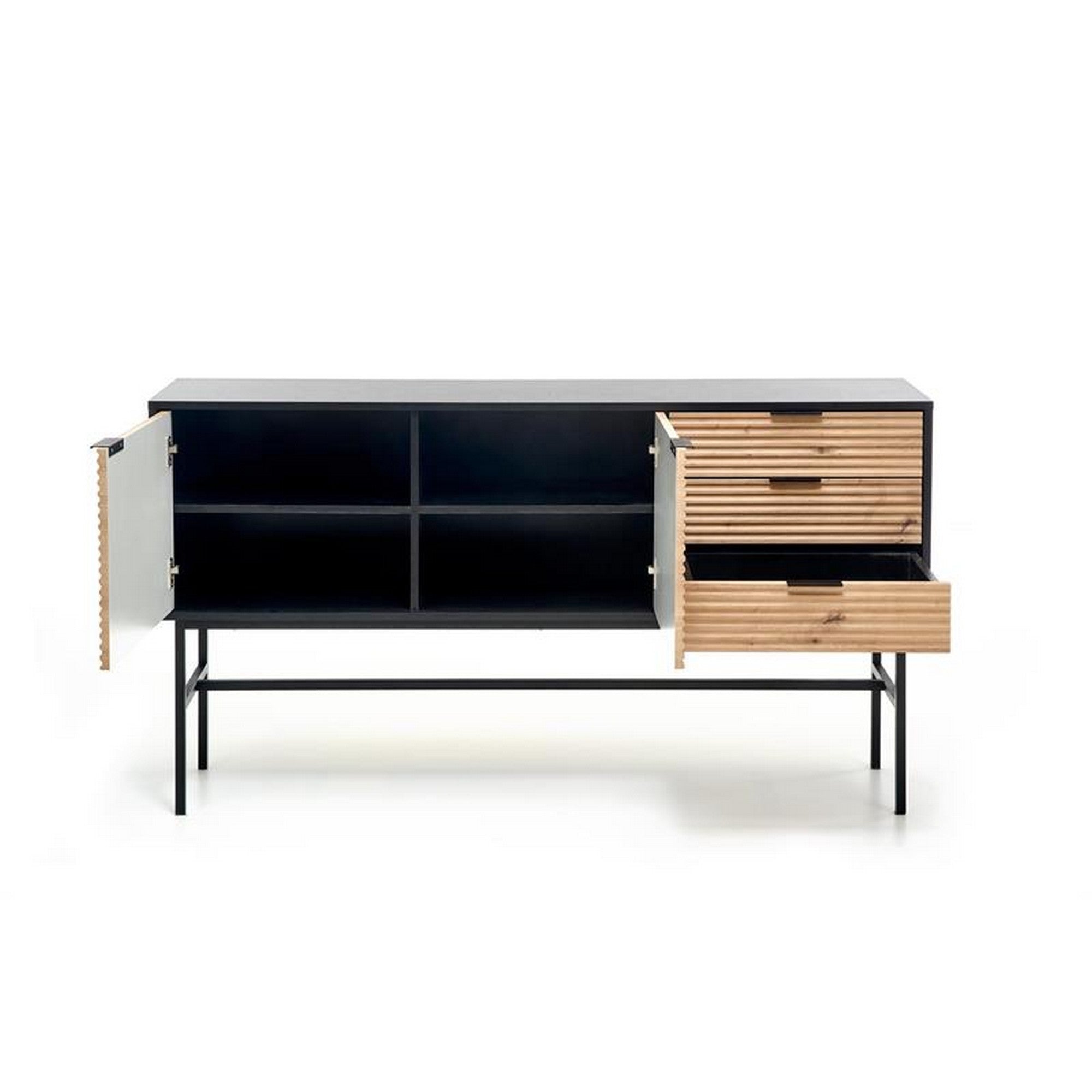 Comoda MURANO, stejar artisan/negru, PAL/metal, 160x40x86 cm