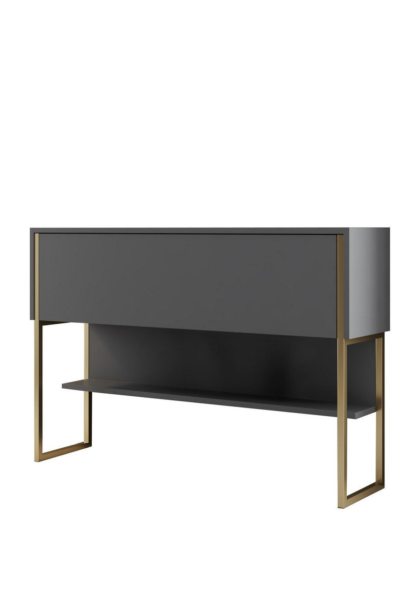 Consola LUXE, gri antracit/auriu, PAL melaminat/metal, 120x30x80 cm